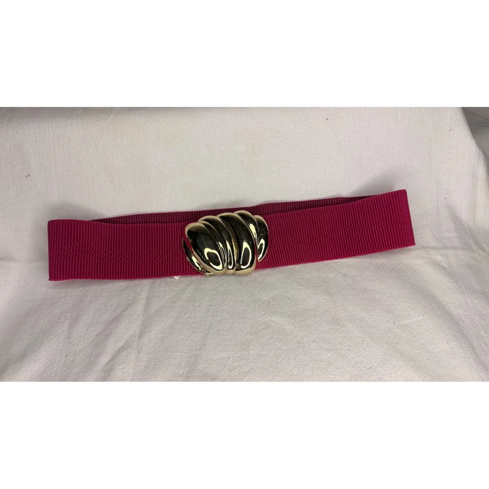 Vintage GH Accessories Magenta Pink Elastic Cinch Belt Gold Shell Buckle USA